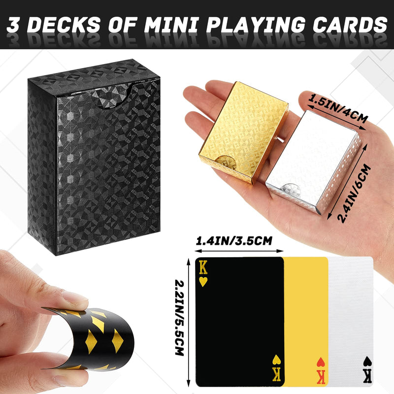 3 Decks Mini Playing Cards Portable Flexible Mini Poker Cards Waterproof Classic Mini Deck of Cards Washable Golden Silver Black Fancy Poker Shining Novelty Party Favors for Adults - BeesActive Australia