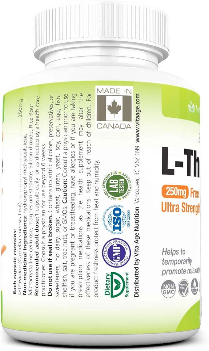 VITA-AGE L-Theanine L-theanine super strong 250mg combination 90 days supply (1 tablet/day/90 tablets) - BeesActive Australia