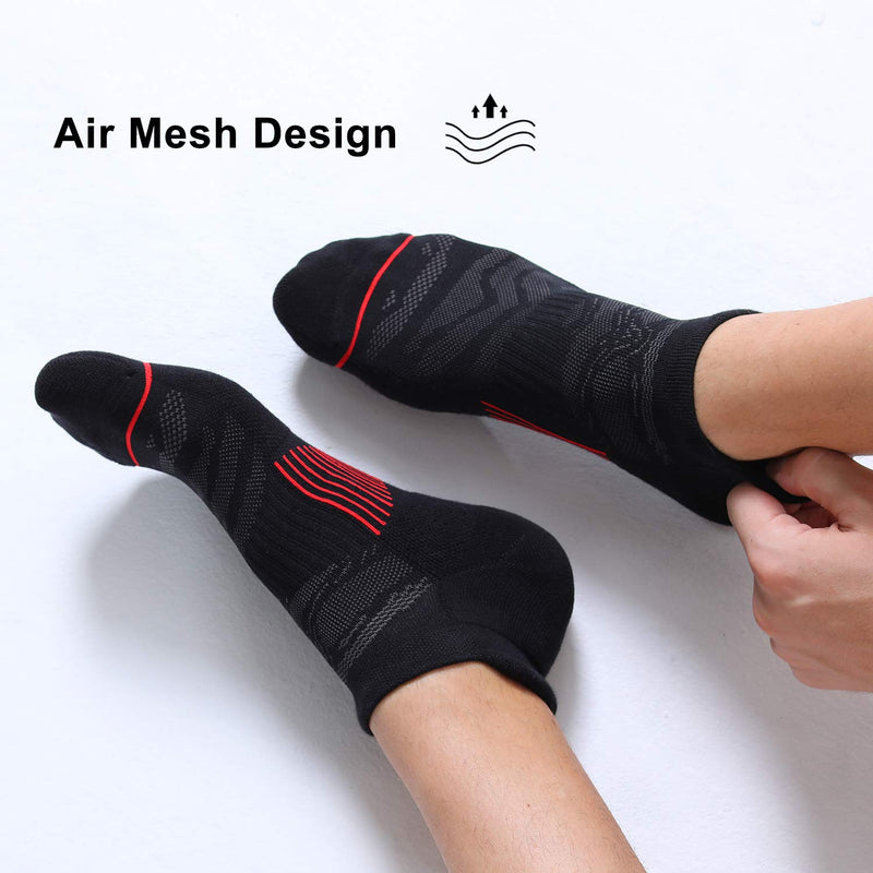 Fitrell Men's 6 Pack Ankle Running Socks Low Cut Cushioned Athletic Sports Socks 9-12/ 12-15 Black+red - BeesActive Australia