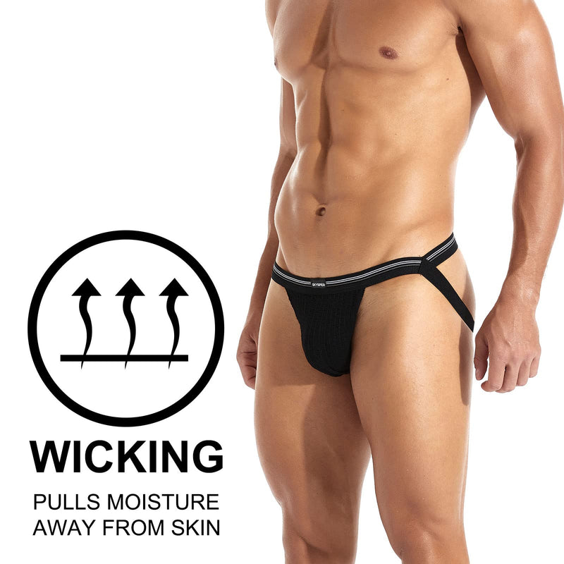 SKYSPER Jockstrap Athletic Supporters for Men Jock Strap Male Underwear Men's Thong Jockstrap Underwear Aq01-black Medium - BeesActive Australia