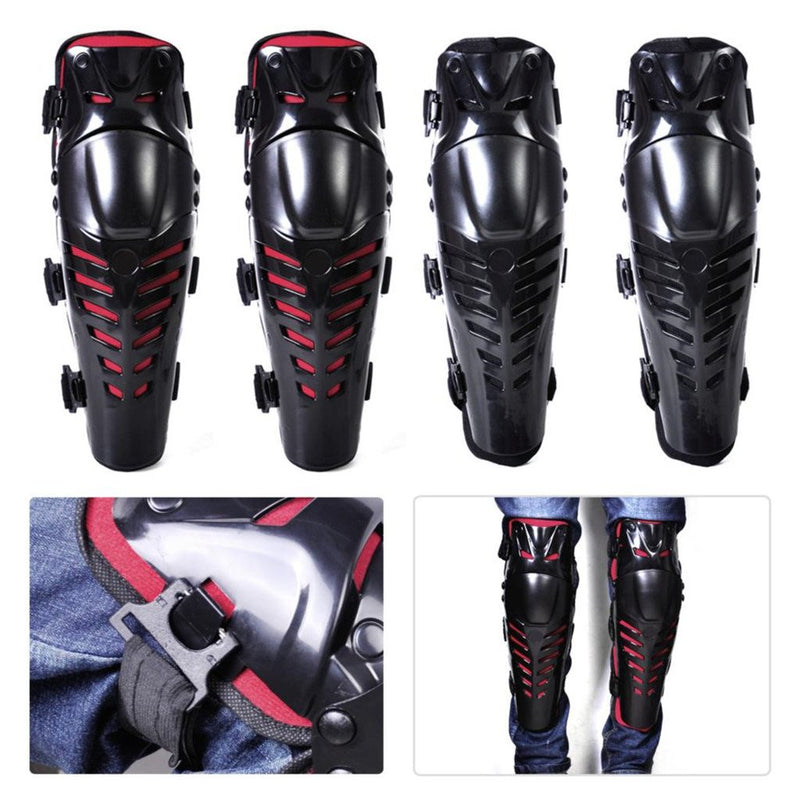 Baselay 1 Pair of Motorcycle Knee Shin Guard Pads Three Sections Breathable Adjustable Knee Cap Pads Protector Gear Armor for Adults Motorcycle Cycling Racing Black/Red - BeesActive Australia