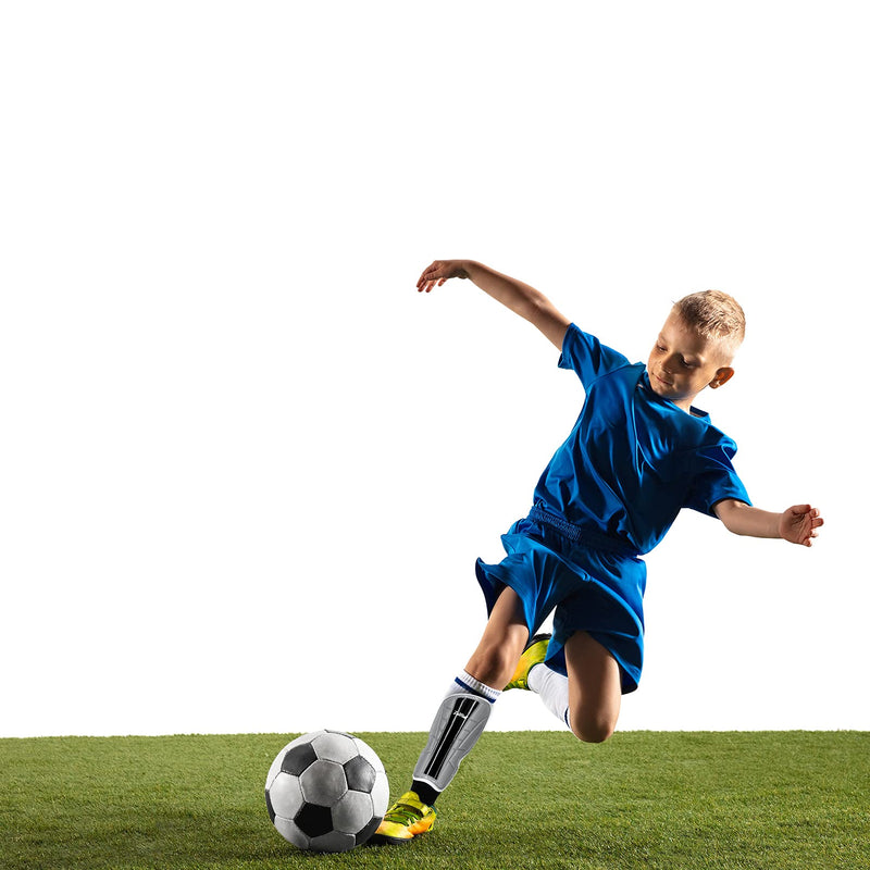 Luwint Kids Soccer Shin Guards with Ankle Protection, Comfortable Child Calf Pads Protective Gear Soccer Equipment for 13-18 Yrs Silver+Black Medium - BeesActive Australia