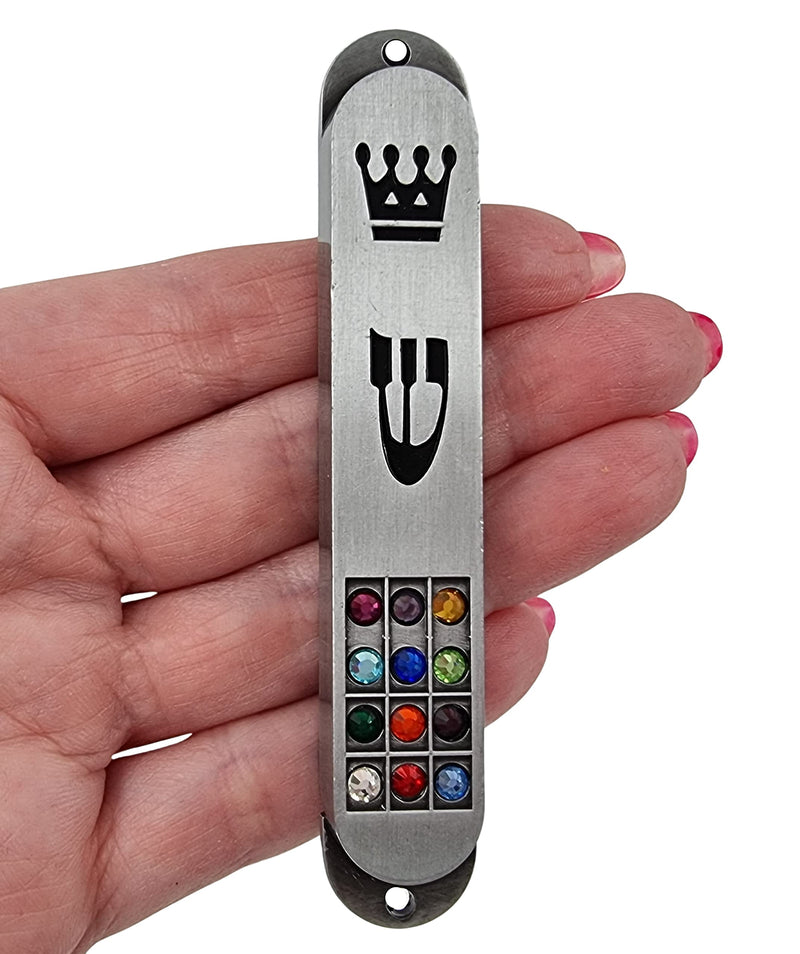 TALISMAN4U Pewter MEZUZAH Case with Scroll 12 Tribes of Israel Hoshen Design Jewish Torah Crown Judaica Protection Door Mezuza 3.5 Inch - BeesActive Australia