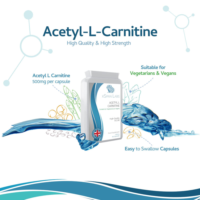 Acetyl-L-Carnitine 500mg 90 Capsules - High-Strength ALCAR with no D-carnitine - Made in The UK - Suitable for Vegans - BeesActive Australia