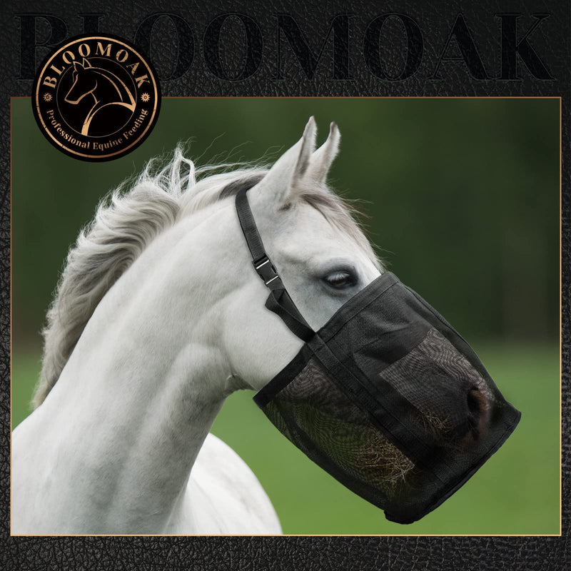 B BLOOMOAK Horse Feed Bag with Reinforced Canvas Button and Double Stitching, Mesh Nose Bag with Spill Proof Design, Adjustable Strap for Feeding Grain, Powder, Supplement Large - BeesActive Australia