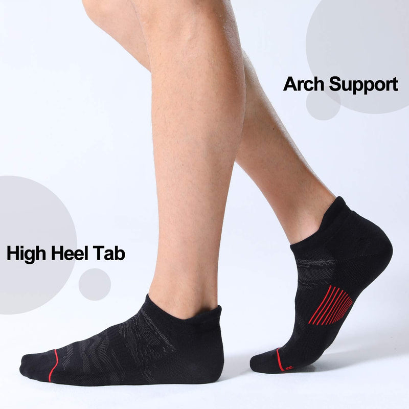 Fitrell Men's 6 Pack Ankle Running Socks Low Cut Cushioned Athletic Sports Socks 9-12/ 12-15 Black+red - BeesActive Australia