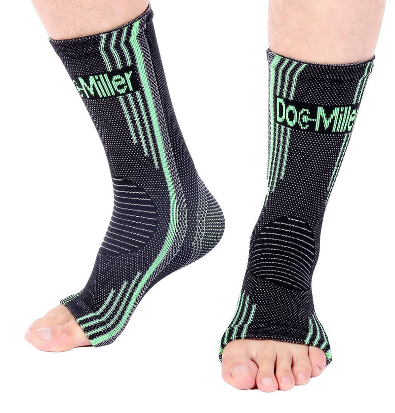 Doc Miller Ankle Compression Sleeve For Achilles Tendonitis & Plantar Fasciitis Relief, Recover Sports Injury and foot Joint Swelling - 1 Pair Large Green Color 20-30 mmHg Toeless Foot Compression Sleeve - BeesActive Australia