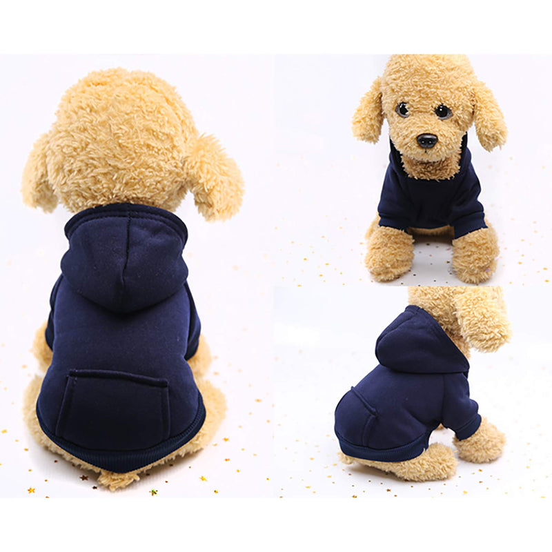 2 Pieces Winter Dog Hoodie Warm Small Dog Sweatshirts with Pocket Cotton Coat for Dogs Clothes Puppy Costume (M) Dark Blue, Wine Red Medium - BeesActive Australia