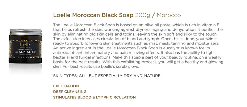 Loelle - 100% Organic Moroccan Black Soap - Made with Natural Ingredients - Black Hammam Exfoliating Body Scrub - Exfoliating Shower Gel (200g) - BeesActive Australia