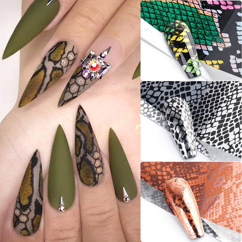 Snake Skin Nail Art Foil Transfer Decals Leopard Serpentine Python Pattern Nail Foil Adhesive Stickers 10 Sheets Animal Print Nail Art Supplies for Women Poly Nail Gel Nail Art DIY Decoration Manicure - BeesActive Australia