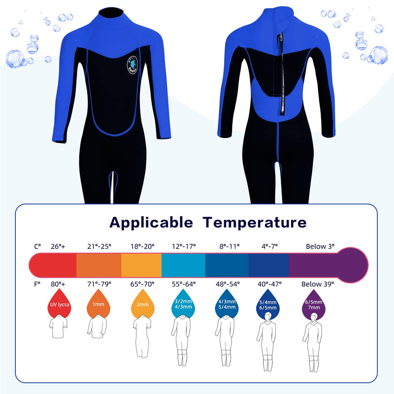 REALON Wetsuit Kids for Boys/Girls Full/Shorty Baby One Piece Wet Suit 2mm Neoprene 3t to 12t Toddler/Infant Swimsuit for Surfing Snorkeling Swimming 2mm blue full 2X-Small - BeesActive Australia