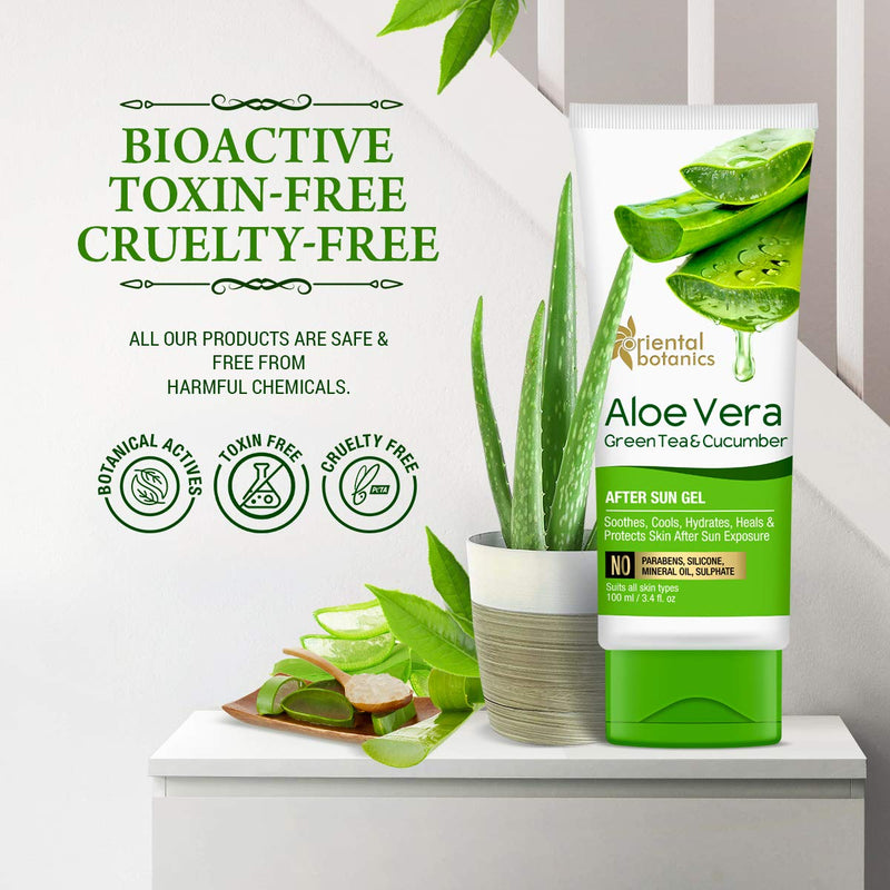 Oriental Botanics Aloe Vera, Green Tea & Cucumber After Sun Gel - No Silicone, Paraben, 100ml - BeesActive Australia