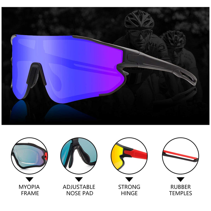 Xiyalai Cycling Sports Sunglasses,Polarized Sports Sunglasses for Men Women,with 3 Interchangeable Lenses,Baseball Running Fishing Golf Black/Blue - BeesActive Australia