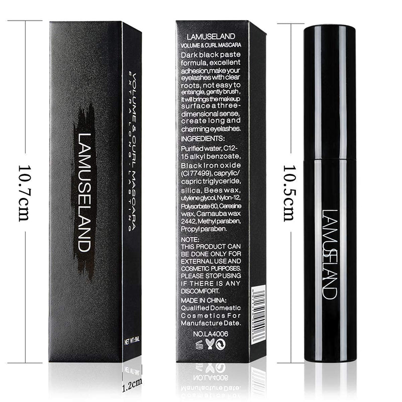 LAMUSELAND Lash Mascara Black, Thickening Lengthening Eyelash Extensions, Smudge-proof ,Waterproof, Long Lasting All Day Eye Makeup for Women - BeesActive Australia