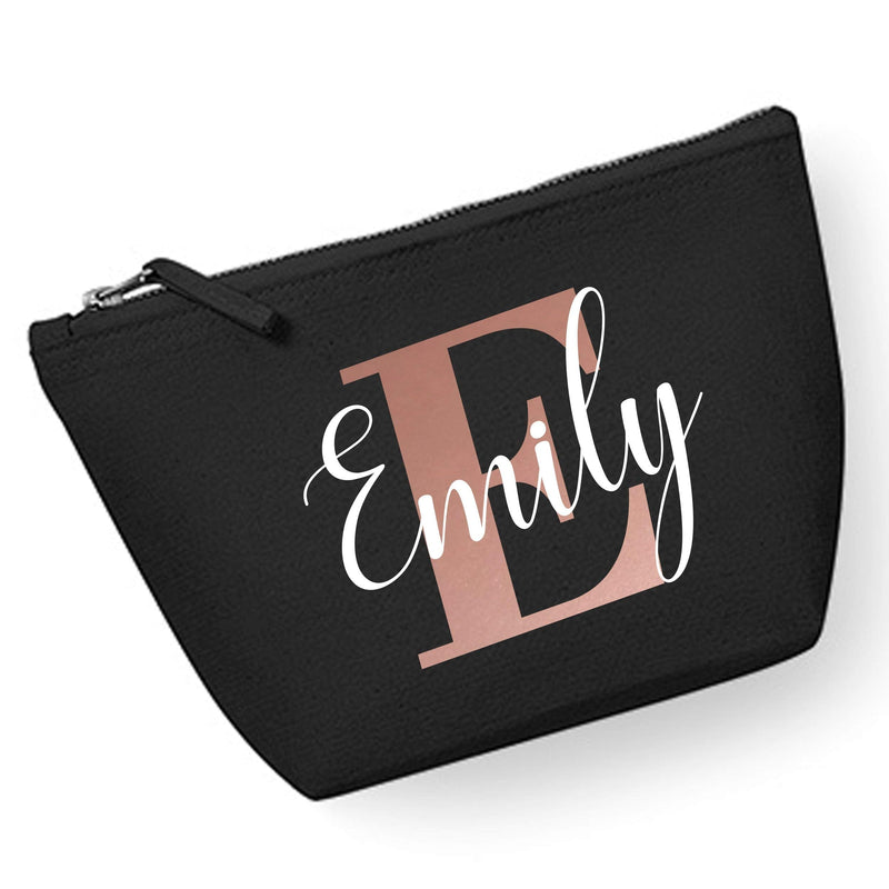 Womens Personalised Rose Gold Initial and Name Makeup Bag - Personalised Birthday Gift Idea for Her - Makeup Holder Travel Mum, S, Black - BeesActive Australia