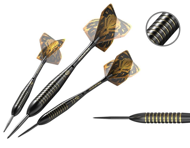 CC-Exquisite Professional Steel Tip Darts Set - 6 x 22g Brass Barrels with 12 Flights Standard/Slim, 12 Aluminum Shafts 35/48mm, 12 O-Rings, Dart Tool, Dart Sharpener and Case (Black & Gold) Black - BeesActive Australia