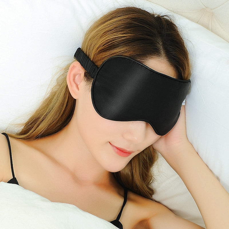 Lucky Whale Silk Satin Sleeping Eye Mask, Soft Sleep Eye Night Blindfold for Women and Men, Eyeshade Cover with Satin Hair Scrunchies and Ear Plugs, Wedding Bridesmaid Gift, Black - BeesActive Australia