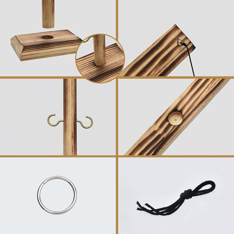 Hook and Ring Game Handmade Wooden Toss Game Screw Fixed Ring Toss Game Ring Toss Tabletop Game Party Games Backyard Games for Kids and Adults carbon black - BeesActive Australia