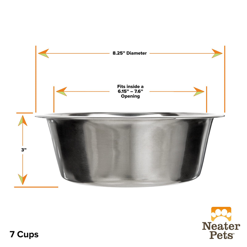 Stainless Steel Dog and Cat Bowls - Metal Food and Water Dish - Includes Neater Feeder Replacement Bowls (Single Bowl or 2 Pack) 7 Cup Two Pack - BeesActive Australia