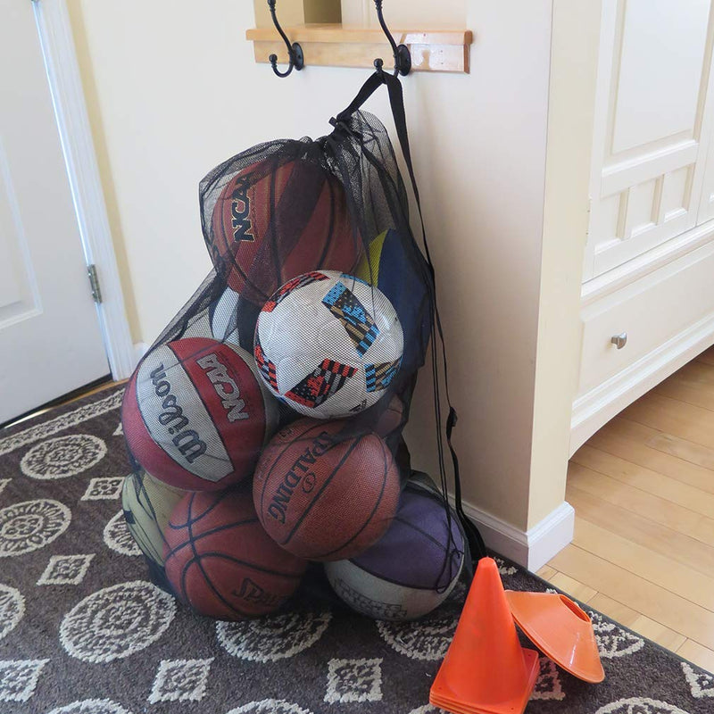 [AUSTRALIA] - Lesports Ball Bag Drawstring Mesh - Extra Large Professional Sports Equipment Bag with Shoulder Strap Black (30" x 40" Inches) 1pcs Black Ball Bag 