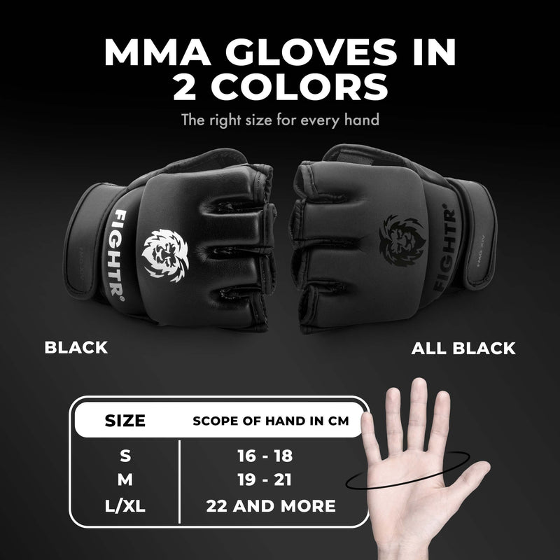 FIGHTR MMA Gloves - for Ideal Stability & Striking Power | Grappling Gloves for MMA, sandbag, Sparring & Training | incl. Carrying Bag Small All Black - BeesActive Australia