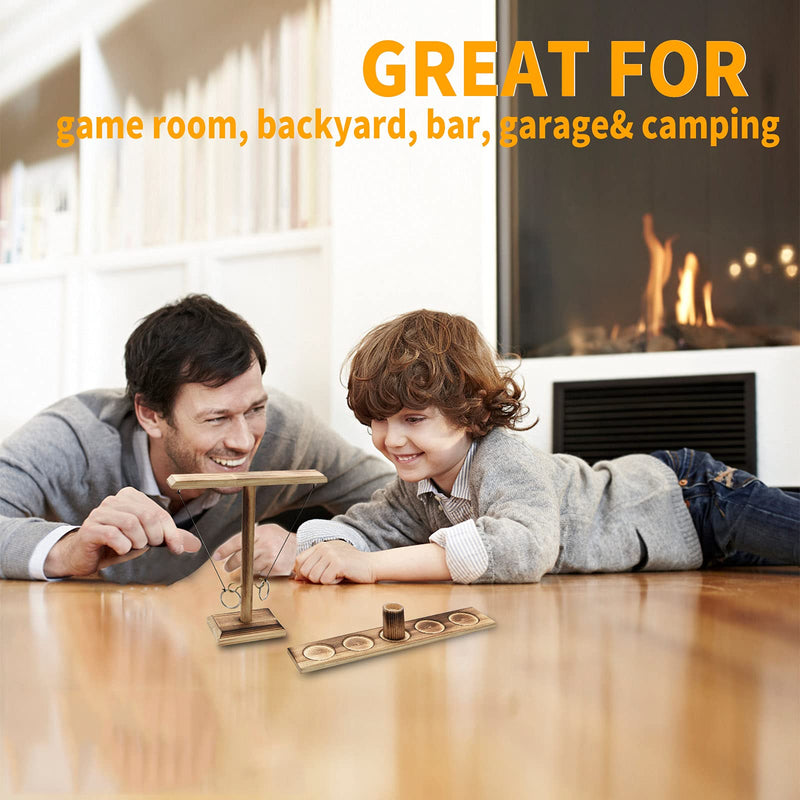 Hook and Ring Game Handmade Wooden Toss Game Screw Fixed Ring Toss Game Ring Toss Tabletop Game Party Games Backyard Games for Kids and Adults carbon black - BeesActive Australia