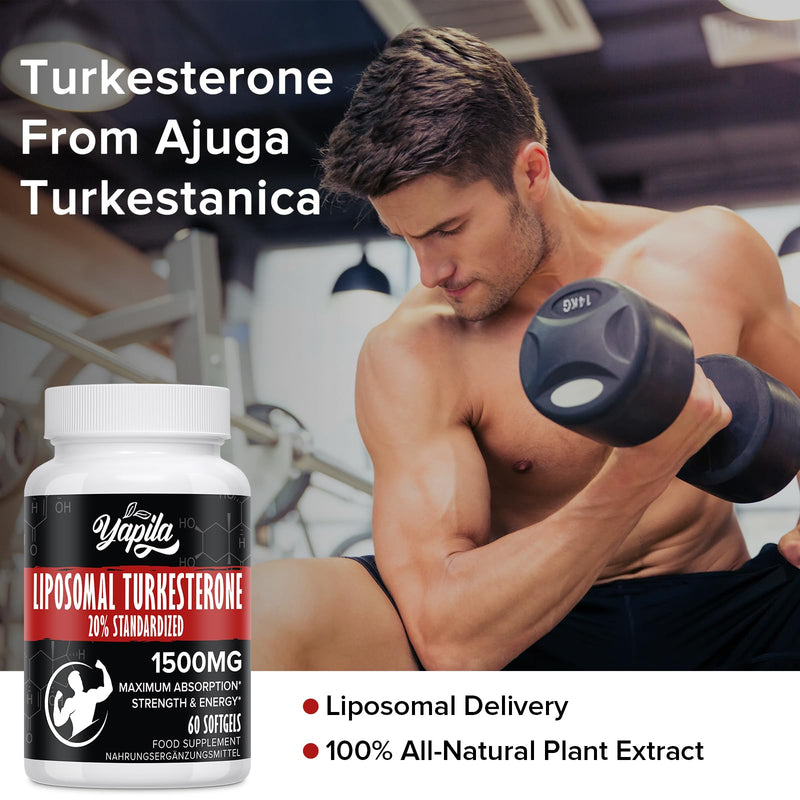 Liposomal Turkesterone Supplement - 1500mg Ajuga Turkestanica Extract, Standardized to 20% Turkesterone, Max Absorption, High Strength for Bodybuilding, No Additives, Non-GMO 60 count (Pack of 1) - BeesActive Australia