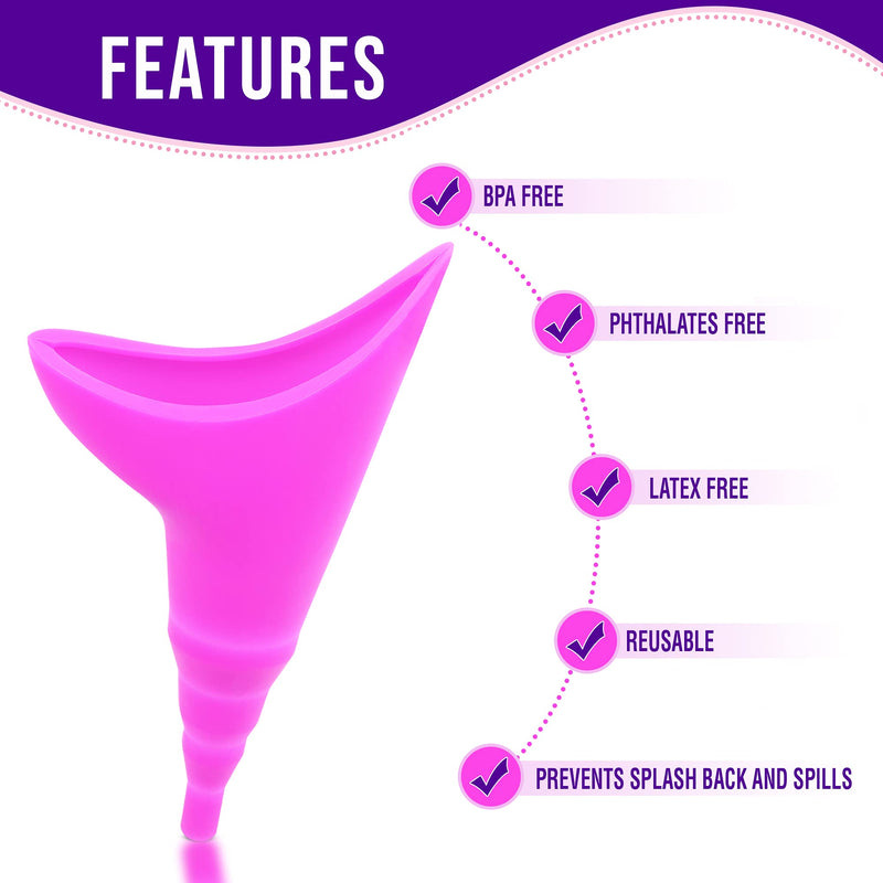 VENUS TO MARS Silicone Female Urination Device – Portable Female Urinal Lets You Pee Standing Up – Reusable Womens Pee Funnel for Travel, Festivals, Camping, Outdoor Activities- Carry Bag Included. Purple - BeesActive Australia