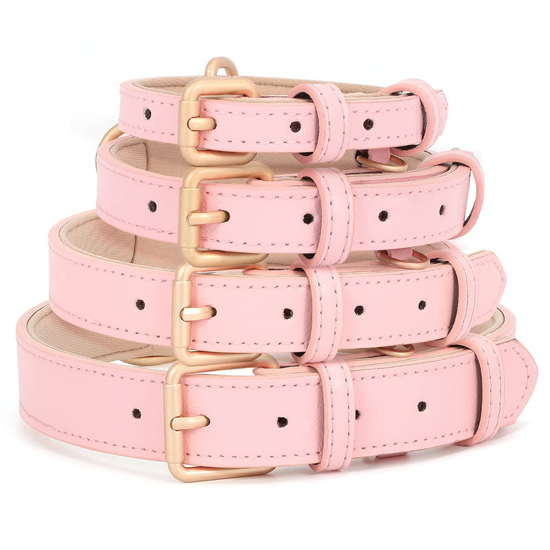 WHIPPY Leather Dog Collar for Small Medium Large Dog Adjustable Soft Breathable Leather Padded Puppy Collar with Alloy Buckle Heavy Duty Waterproof Classic Dog Pet Collar S:Neck 13"-17",Width 0.78" A-pink - BeesActive Australia