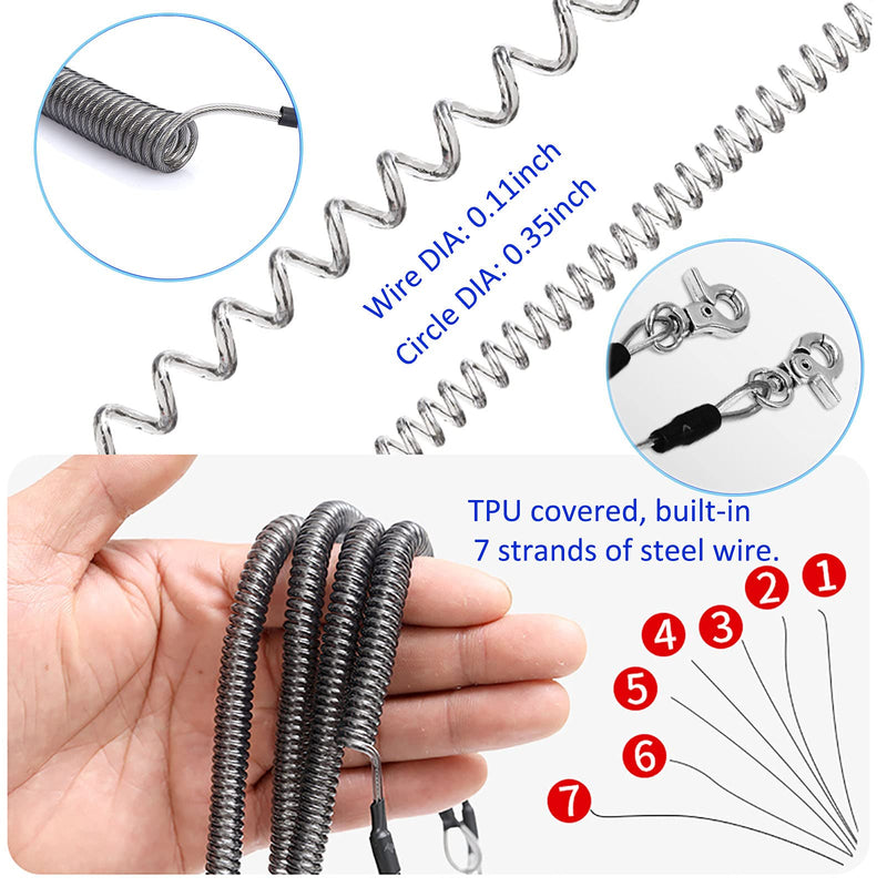 LAIBOREC Fishing Lanyards, Heavy Duty Coiled Lanyard Steel Wire Retractable Safety Fishing Tool Ropes Accessories with Carabiner and Lobster Clip for Rods, Pliers, Boating, Paddles, Kayak(2PCS) - BeesActive Australia