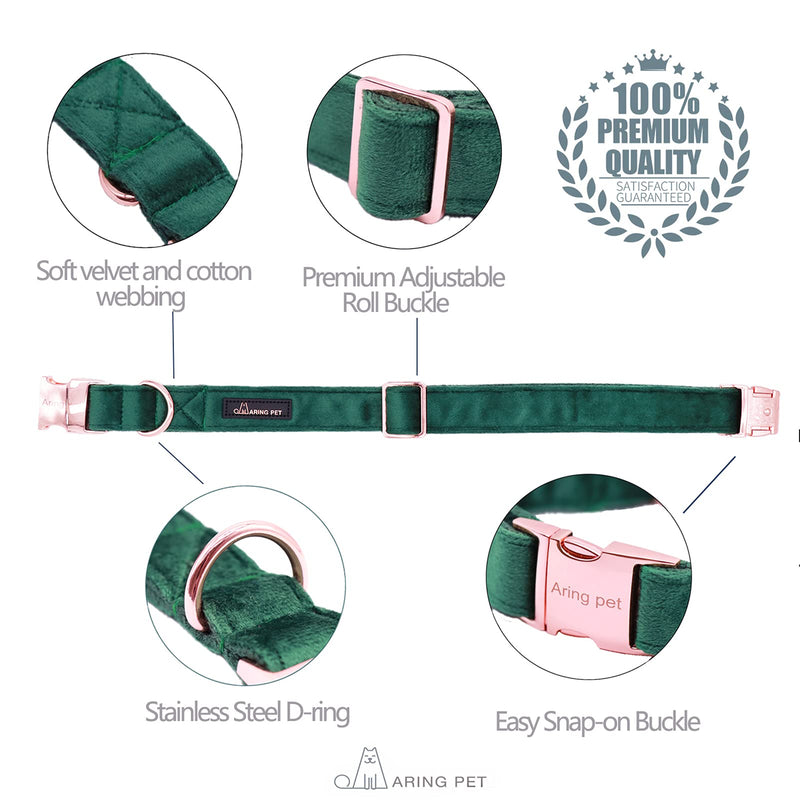 ARING PET Velvet Dog Collar and Leash Set, Soft Dog Collar and Leash, Adjustable Collars for Dogs S (Pack of 1) Dark green - BeesActive Australia