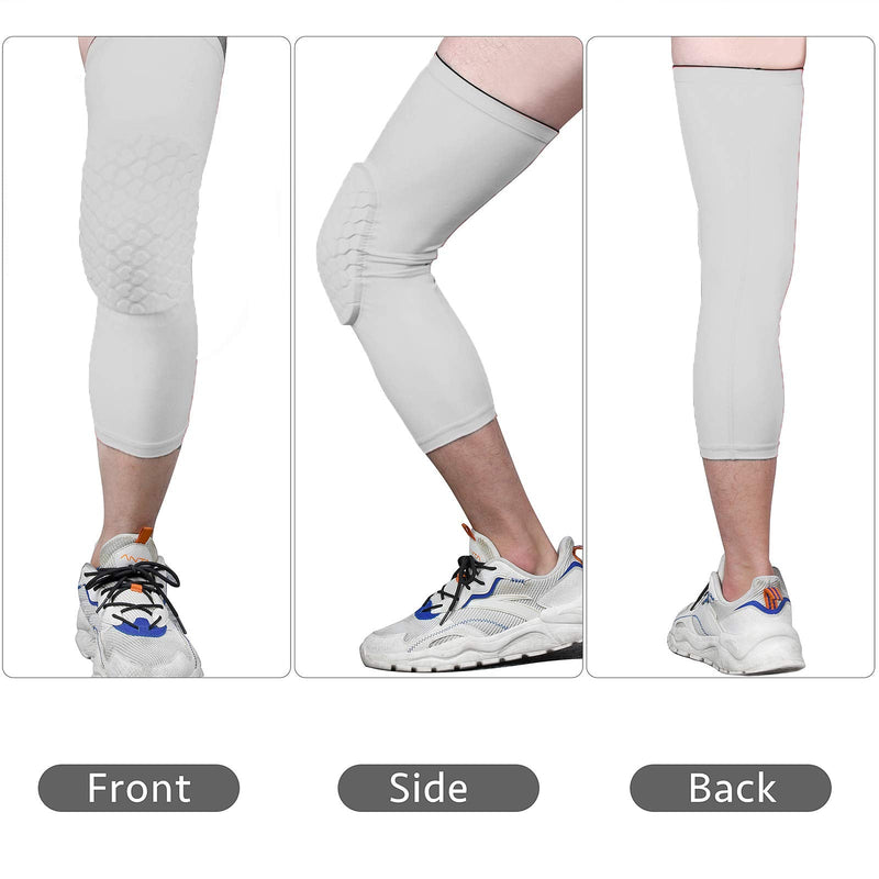 XL Knee Sleeve Honeycomb Kneepad Crashproof Antislip Basketball Volleyball Leg Knee Long Sleeve Protective Pad - 2 Packs White M - BeesActive Australia