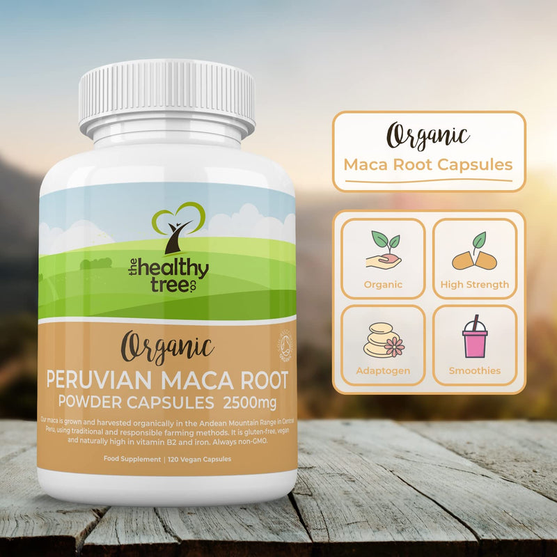 Organic Maca Capsules by TheHealthyTree Company - High Strength 2500mg Extract per Capsule for Men and Women - 120 Vegan Maca Root Powder Tablets - BeesActive Australia