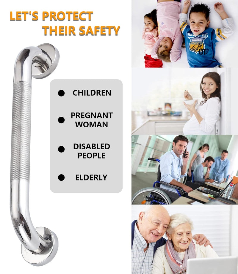 12inch Anti Slip Shower Grab Bar Handle, Chrome Stainless Steel Bathroom Grab Bar, Knurled Bathroom Balance Bar,Safety Hand Rail Support,Handicap Elderly Senior Assist Bath Handle 12 Inch (Pack of 1) Silver Knurled (304) - BeesActive Australia