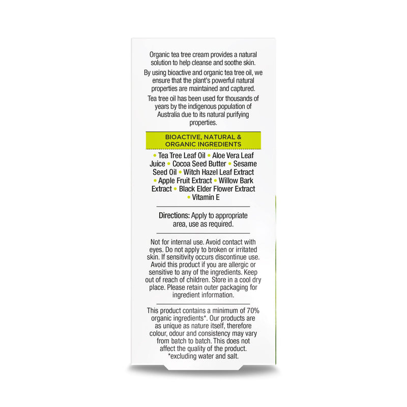 Dr Organic, Organic Tea Tree Purifying Cream , Natural , Vegan , Cruelty Free , Paraben & SLS Free , 50ml - BeesActive Australia