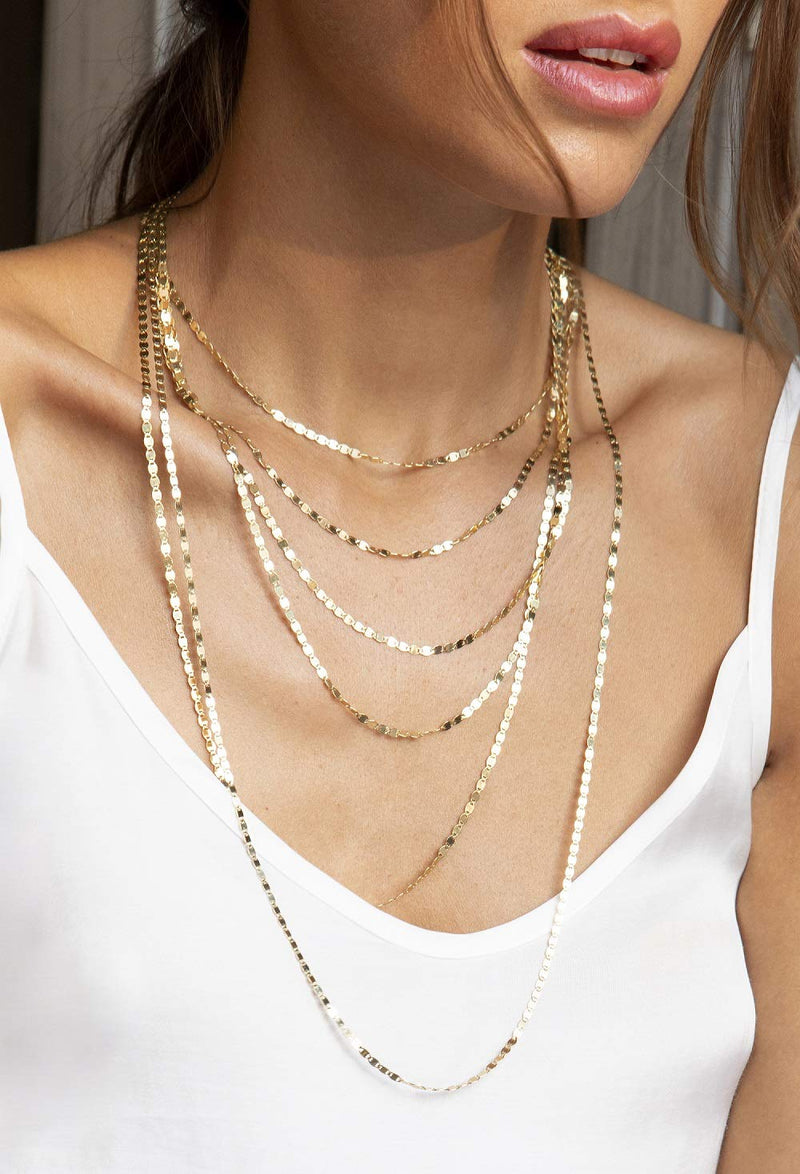 Miabella 18K Gold Over 925 Sterling Silver Italian Sparkle Mirror Link Chain Necklace for Women Teen Girls, Made in Italy Length 26 Inches - BeesActive Australia