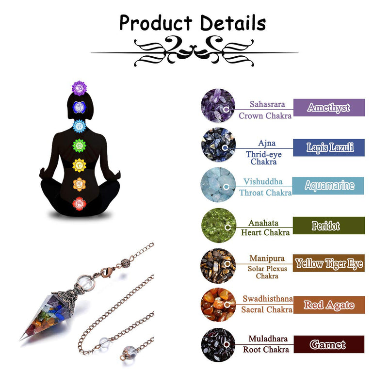 JOVIVI 7 Chakra Dowsing Pendulum Crystal Healing Hexagonal Gemstone Crystals Point Pendulum for Divination Scrying Dowser 7 Chakra Crystals - BeesActive Australia