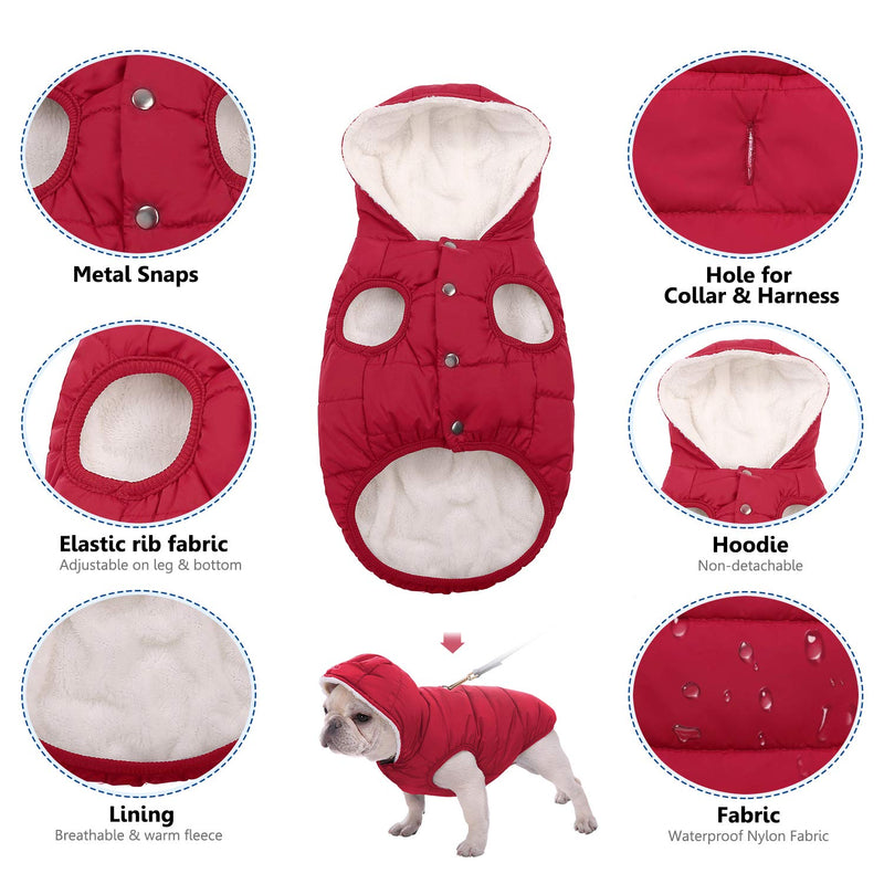 SAWMONG Dog Fleece Hoodie, Windproof Waterproof Dog Coat Fleece & Cotton Lined Warm Dog Jacket, Cold Weather Pet Apparel Clothes Vest for Small Medium Large Dog M: Length 12.6", Chest 15"-17.3" Red - BeesActive Australia