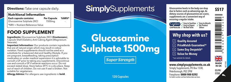 Glucosamine Sulphate 1500mg | 240 Capsules (2 pots of 120) | for Customers Looking to Support an Active Lifestyle | Manufactured in The UK - BeesActive Australia