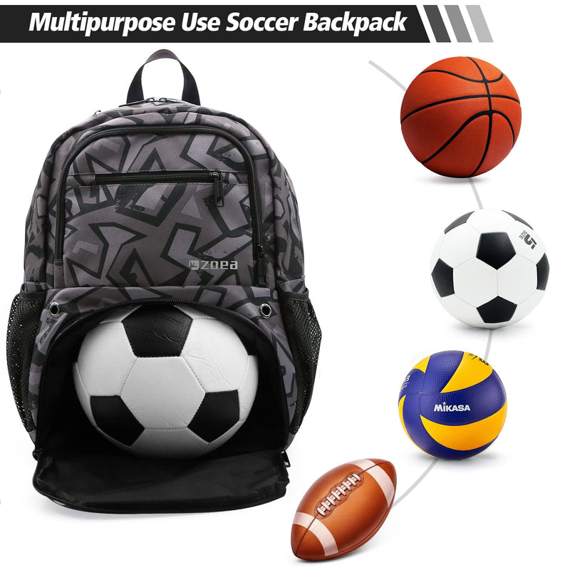 ZOEA Youth Soccer Bags - Boys Girls Backpack for Soccer, Basketball & Football & Volleyball with Ball Compartment Camouflage Black - BeesActive Australia