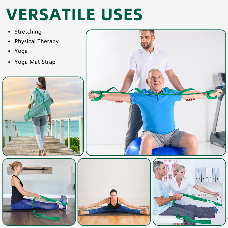 Abiarst Stretching Strap Yoga Strap for Physical Therapy, 10 Loops Yoga Straps for Stretching, Non-Elastic Stretch Strap for Pilates, Flexibility, Exercise, Stretch Band for Women & Men - BeesActive Australia