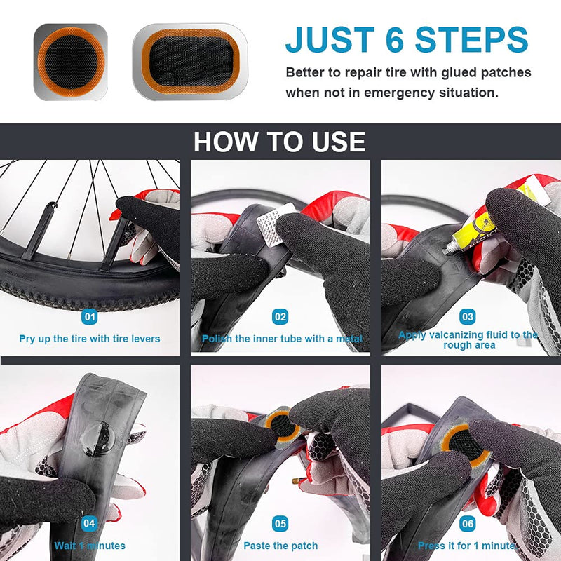 Exppsaf Bike Inner Tire Patch Repair Kit - with 14 PCS Vulcanizing Patches, 6 PCS Pre Glued Patchs, Portable Storage Box, Metal Rasp and Lever - Also for MTB BMX Road Mountain Bicycle Travel - BeesActive Australia