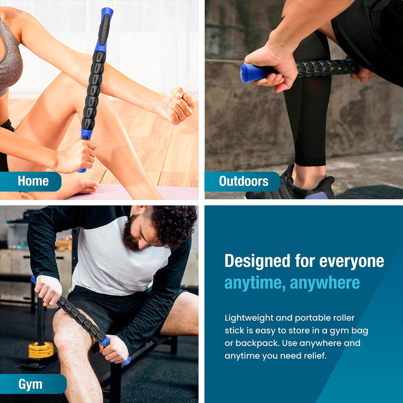 Beenax Muscle Therapy Massage Stick, 360� Tension Reduction - Ridged Gears for Trigger Points, Deep Tissue, Myofascial Release, Leg, Quads & Calf Tightness - Relieve Soreness, Cramps and Pain Blue - BeesActive Australia