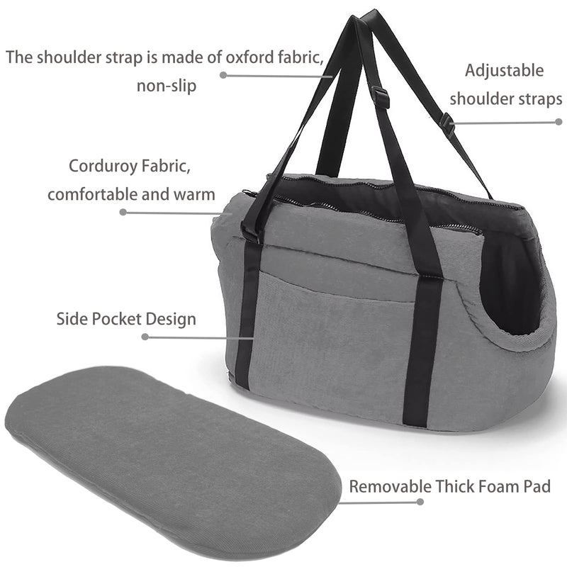 LeerKing Pet Dog Carrier Purse, Soft Sided Puppy Small Medium Dog Carrying Carrier Bag with Pocket Warm Sponge, Pet Cat Carrier Tote Bag for Walking, Subway, Shopping, Hiking, Traveling L Grey-corduroy - BeesActive Australia