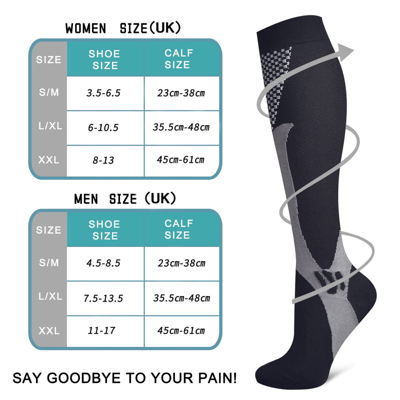 Evolyline 3 Pairs Compression Socks for Women & Men, Knee Length Medical Compression Socks Men, Fit for Running Flying Nursing Flight Travel Sports varicose veins Promote Circulation 20-30 mmhg L-XL Black+White+Blue - BeesActive Australia