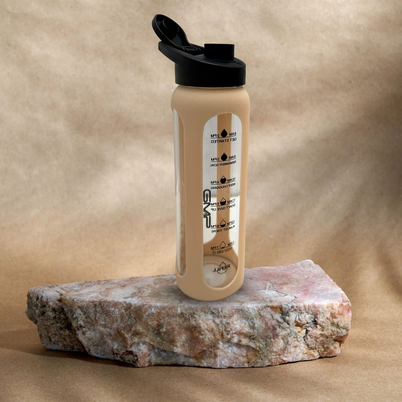 GMP star Sports Borosilicate Glass Water Bottle for Hot and Cold with Silicone Sleeve and Protein Shaker Whisk 600ml UK Company - BeesActive Australia