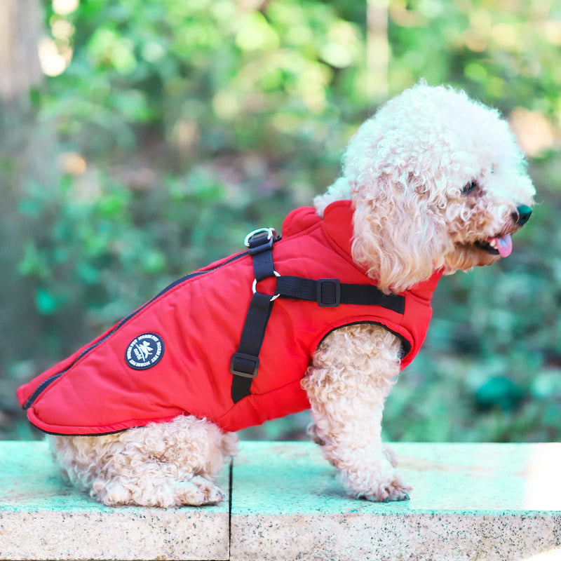 Norbi Pet Warm Jacket Small Dog Vest Harness Puppy Winter 2 in 1 Outfit Cold Weather Coat S Red - BeesActive Australia