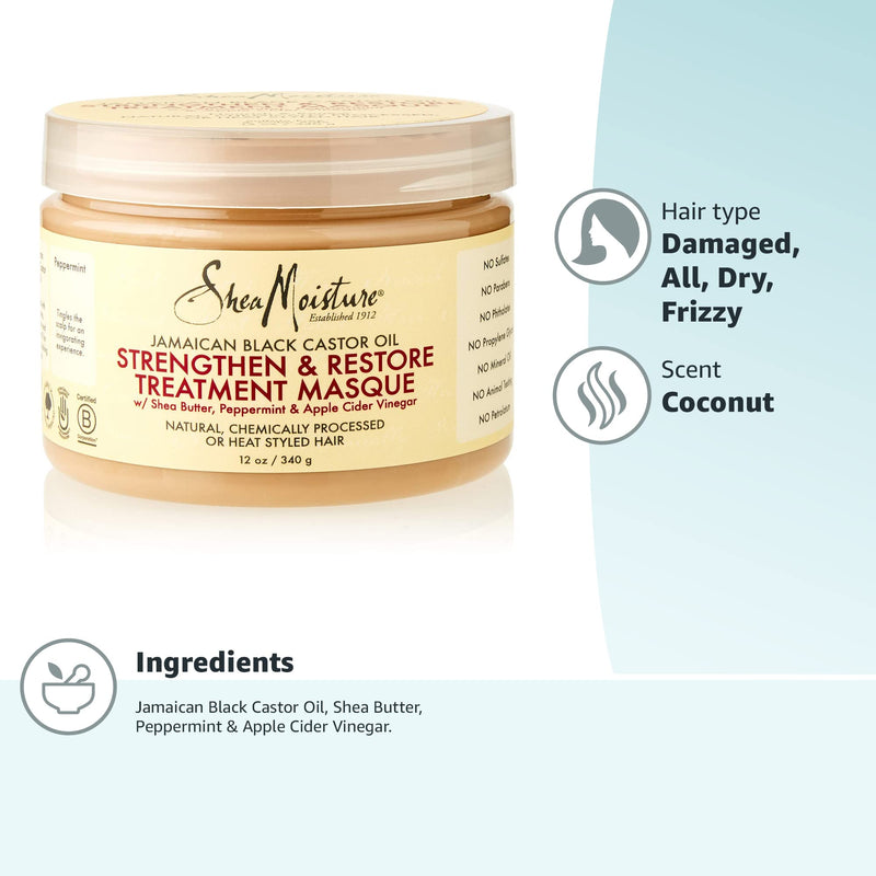 Shea Moisture amaican Black Castor Oil Strengthen Grow and Restore Treatment Masque, 12oz - BeesActive Australia