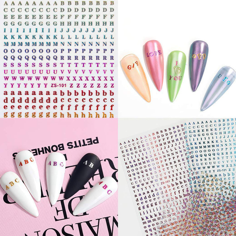 Holographic English Letter Nail Art Stickers 8 Sheets 3D Alphabet Designs Colorful Nail Decals Adhesive Letter for Women Girls DIY Nail Decoration Manicure - BeesActive Australia
