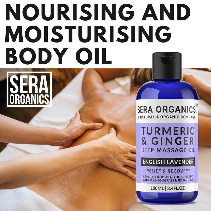 Turmeric & Ginger Massage Oil - Natural Ginger Oil Therapy For Lymphatic Drainage, Nerve, Muscle & Joint Discomfort Relief, Warming Relaxing & Soothing Massage - With Lavender (100ml) By Sera Organics 100 ml (Pack of 1) - BeesActive Australia